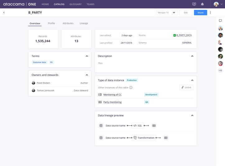 A sample data asset in a data catalog
