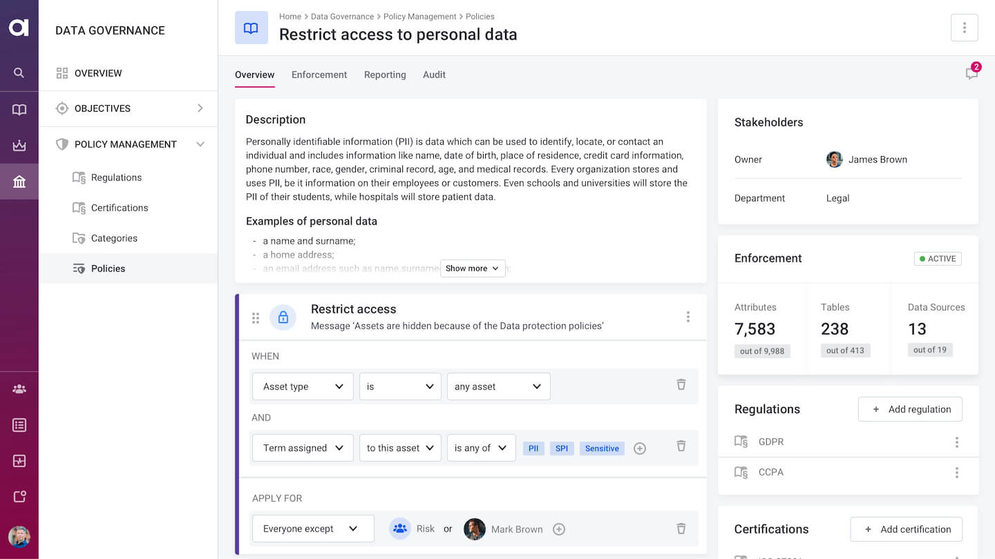 example of data catalogs creating data governance frameworks